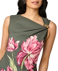 Adrianna Papell Women's Asymmetrical Floral Printed Stretch Crepe Midi Dress