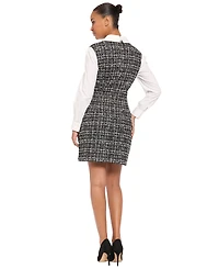 London Times Women's Collared Long-Sleeve Plaid Dress