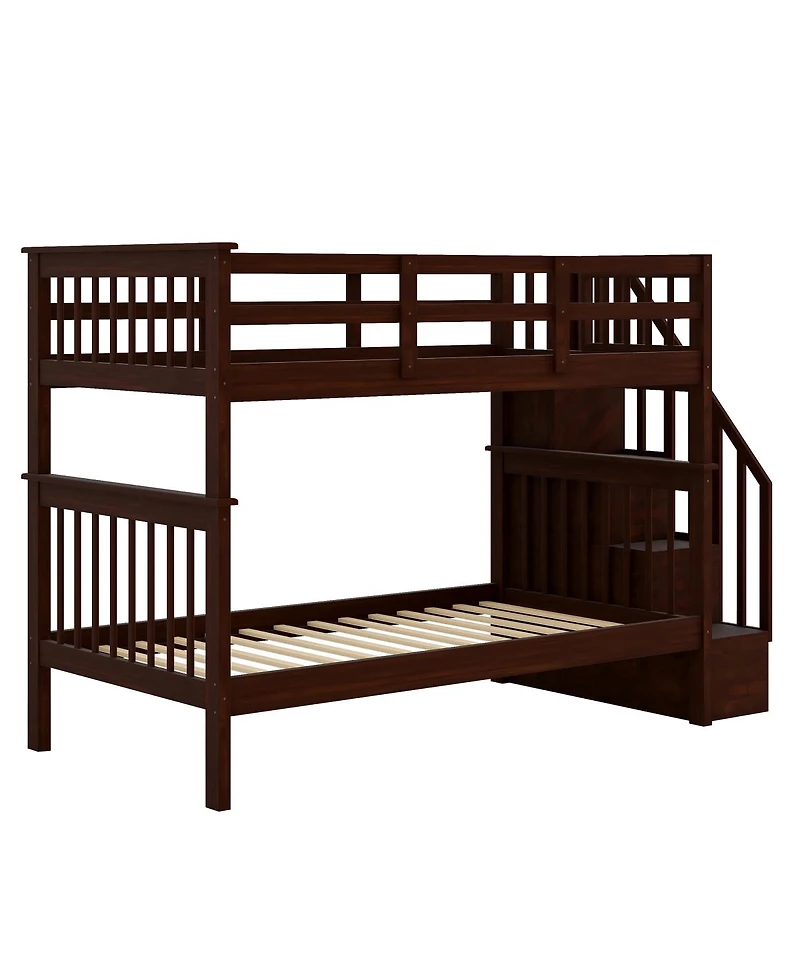 Streamdale Furniture Twin-Over-Twin Stairway Bunk Bed with Storage and Guard Rail
