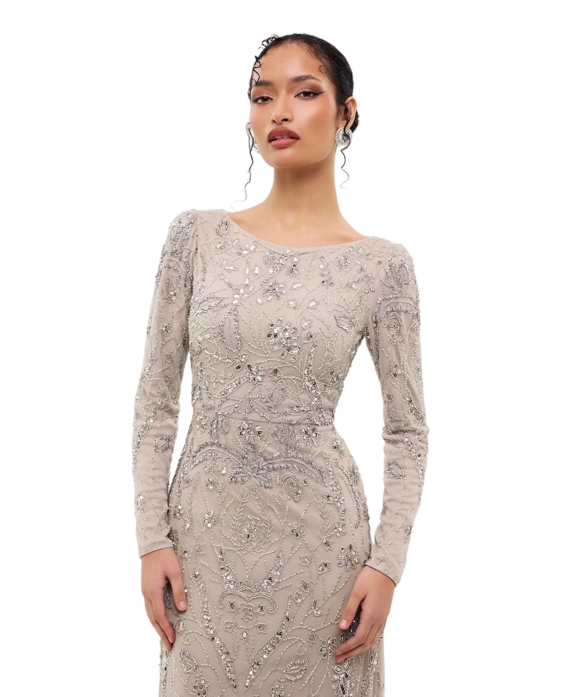 Maryisa Women's Modest Floral Embellished Sequins Maxi Dress