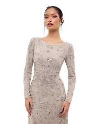Maryisa Women's Modest Floral Embellished Sequins Maxi Dress
