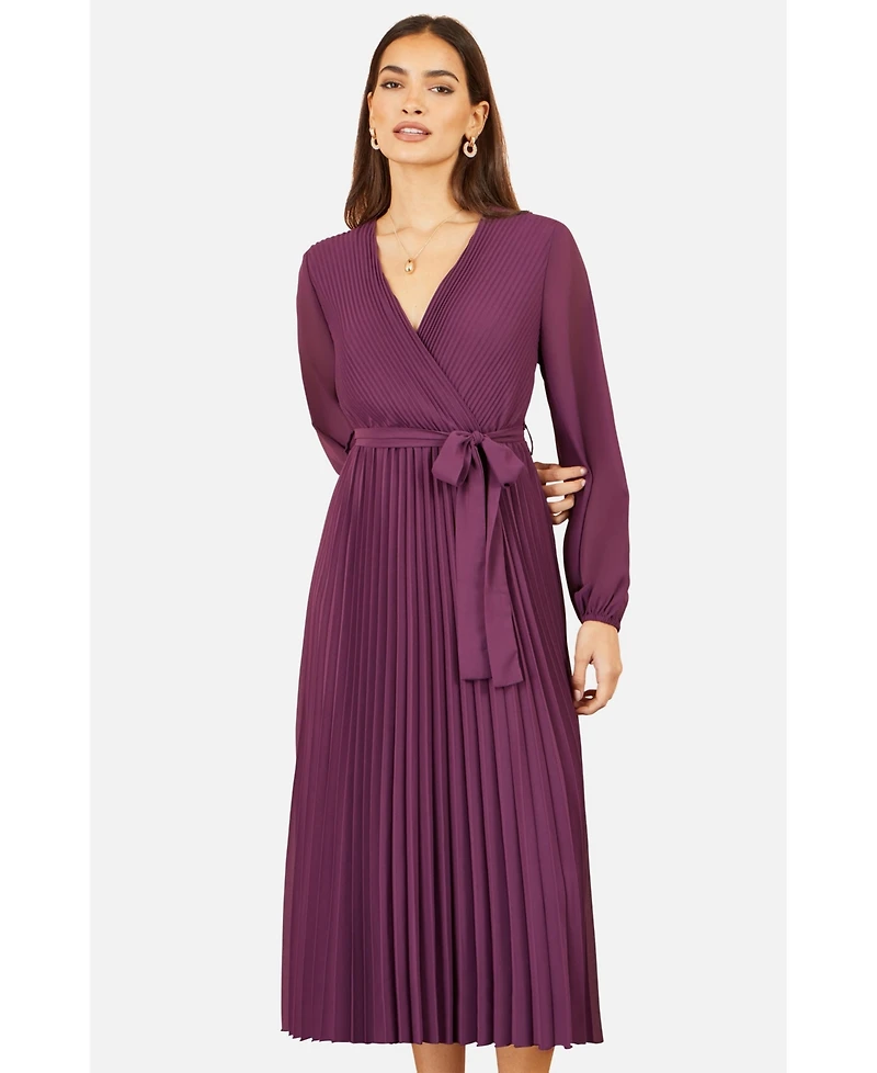 Yumi Women's Pleated Wrap Midi Dress