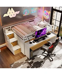 Streamdale Furniture Full Xl Loft Bed with Desk, Trundle, Storage Drawers, and Steps