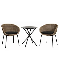 Streamdale Furniture Set of 2 Outdoor Wicker Rattan Bucket Chairs with Cushions
