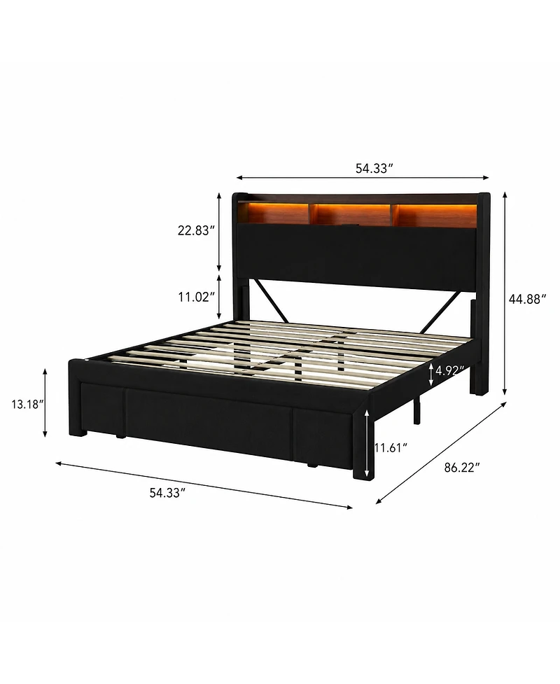 Streamdale Furniture Full-Size Upholstered Storage Bed with Led Headboard, Charging Station and Drawers