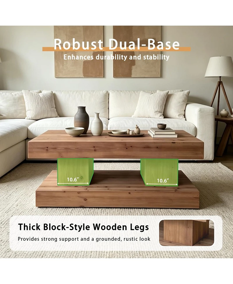 Streamdale Furniture 47.24" Solid Wood Coffee Table with Double Pillar Base