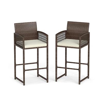 Boyel Living Outdoor Pe Wicker Bar Stools Set of 2 Patio Bar Height Chairs with Cushions