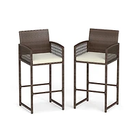 Boyel Living Outdoor Pe Wicker Bar Stools Set of 2 Patio Bar Height Chairs with Cushions