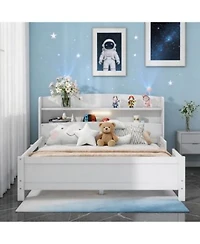 Sailvan Wood Platform Bed Frame with Led Light Storage Headboard Antique