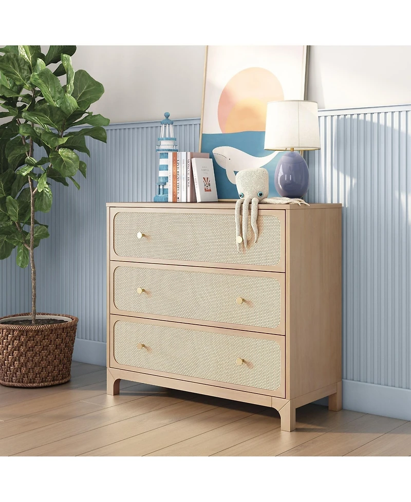 Max & Lily Elio and Rattan 3 Drawer Dresser