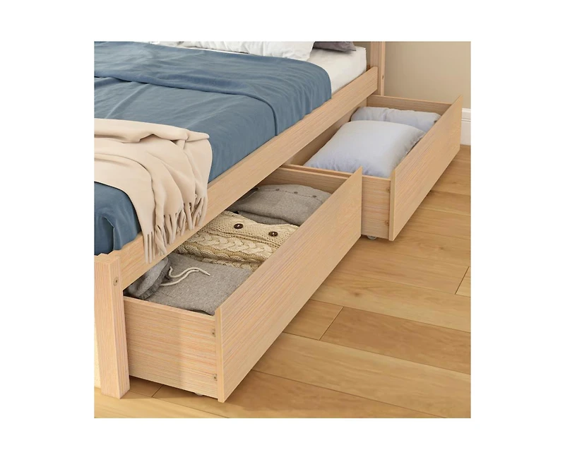 Grain & Grove Bear Full Single Bed With Underbed Storage Drawers, Oak Embossed