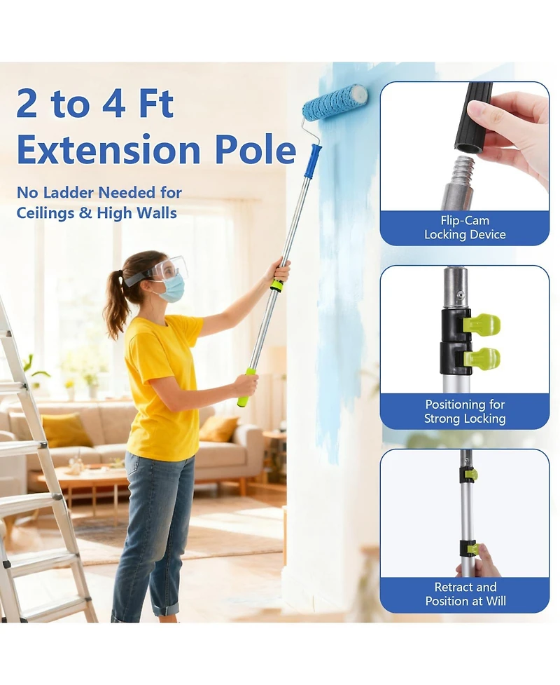 Xdovet Paint Roller Kit Extension Pole Covers Tray Brushes Accessories