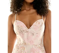 Seni & Cade Juniors' Floral-Sequin Fit-and-Flare Dress