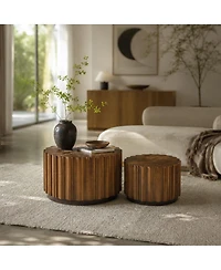 Streamdale Furniture Round Nesting Coffee Table Set, Wood with Slatted Body