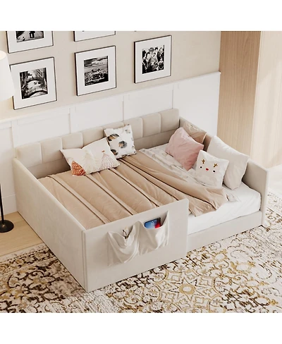 Streamdale Furniture Velvet Upholstered Full Size Daybed with Side Storage Pockets