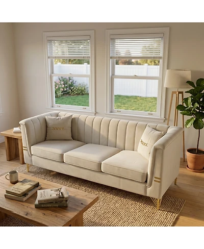 Streamdale Furniture Modern 82.67" Vertical Channel Tufted Velvet 3-Seater Sofa with 2 Pillows