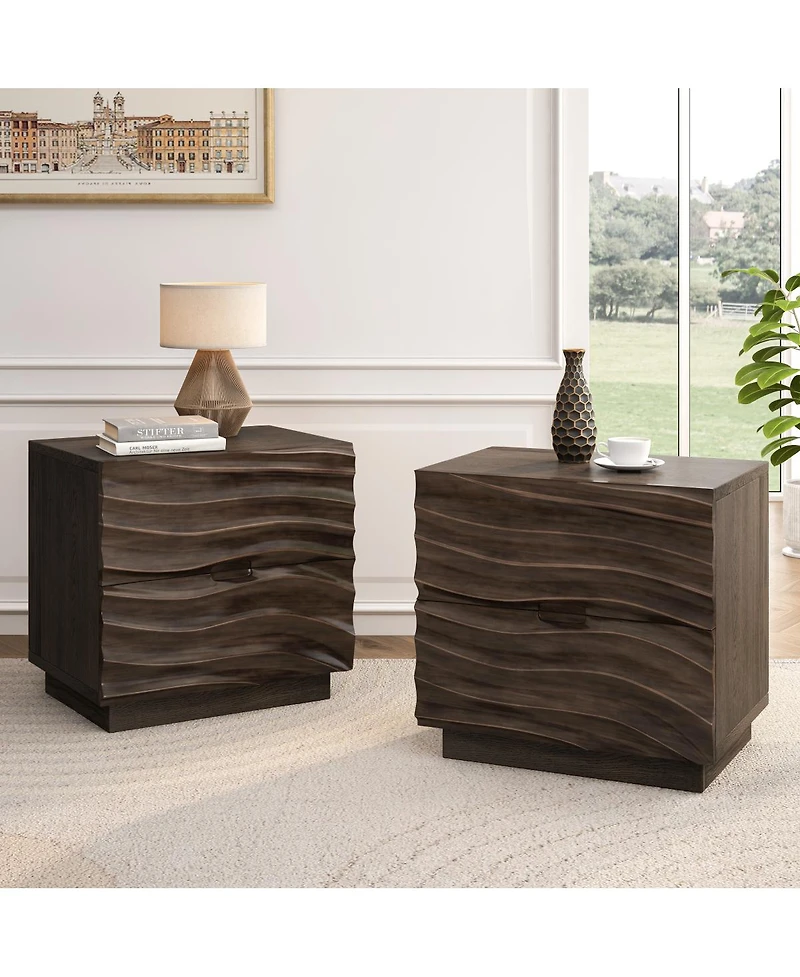 Streamdale Furniture Solid Wood 2-Drawer Nightstands, set of 2