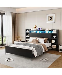Streamdale Furniture King Size Metal Platform Bed Frame with Led, Usb, and Storage Headboard