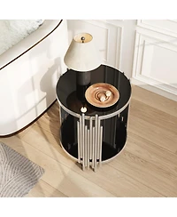 Streamdale Furniture 19.7" 2-Tier Round Glass End Table with Stainless Steel Legs