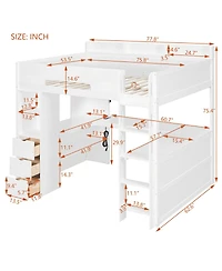 Streamdale Furniture Full Size Wooden Gaming Loft Bed with Desk, Rgb Lights and Storage