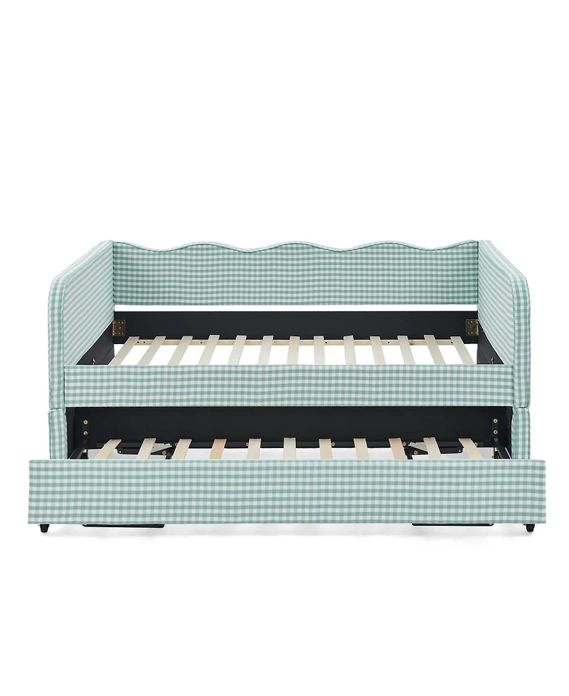 Streamdale Furniture Gingham Upholstered 3-in-1 Full-Size Daybed with Trundle and Storage