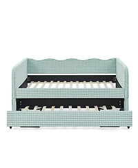 Streamdale Furniture Gingham Upholstered 3-in-1 Full-Size Daybed with Trundle and Storage
