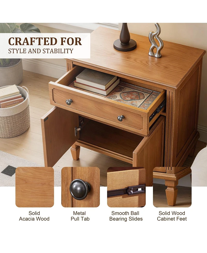 Streamdale Furniture Farmhouse Nightstand with Charging Station, Drawer, and Storage Cabinet