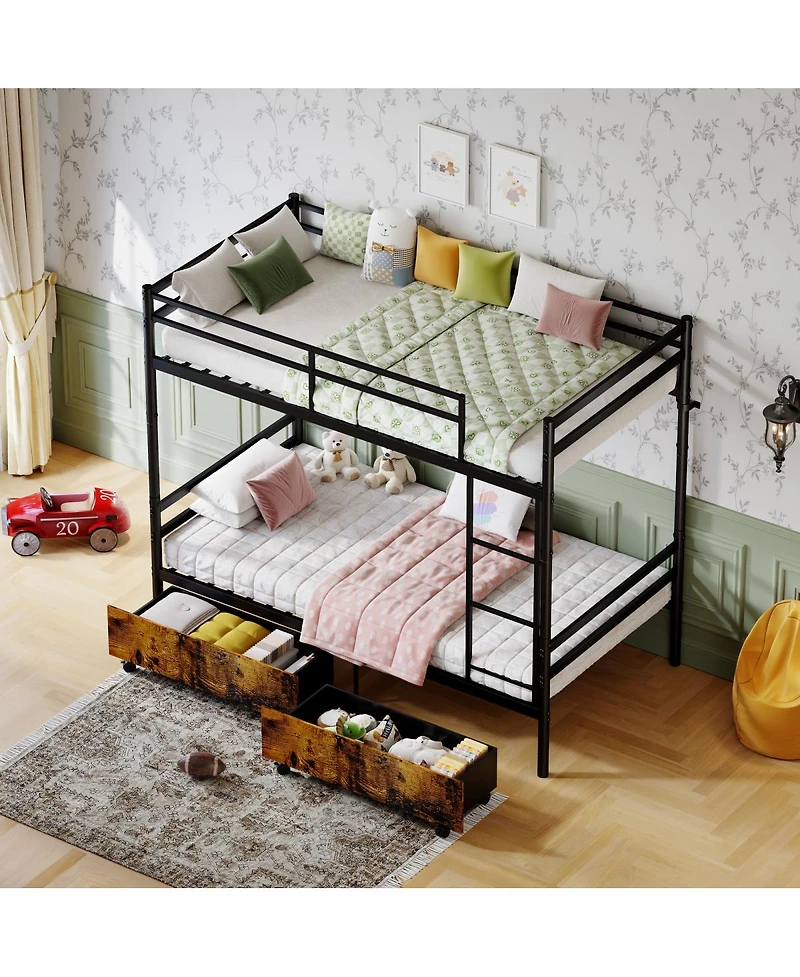 Streamdale Furniture Heavy Duty Metal Bunk Bed with Drawers and Safety Guardrails