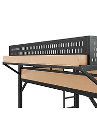 Streamdale Furniture Queen Loft Bed with Slide, Storage, Wardrobe, Usb, Led and Pegboard