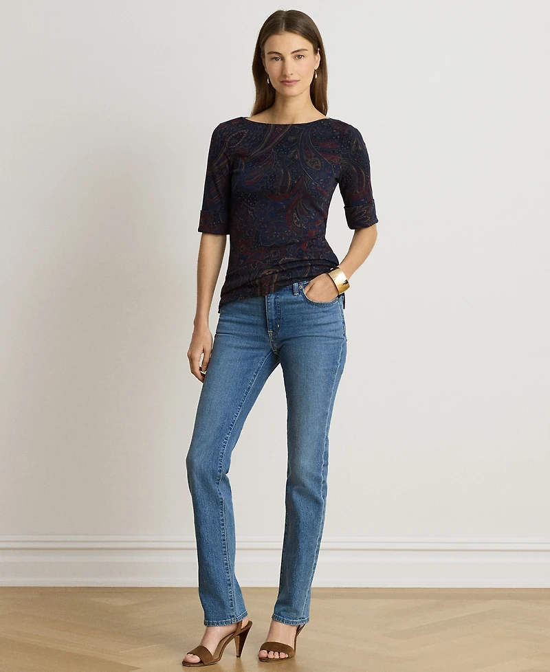 Lauren Ralph Petite Stretch Boat Neck T-Shirt