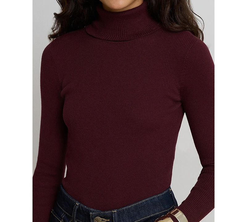 Lauren Ralph Petite Ribbed Slim-Fit Cotton-Blend Turtleneck Sweater