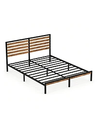 Streamdale Furniture Full Size Metal Platform Bed Frame with Wood Headboard and Under Bed Storage