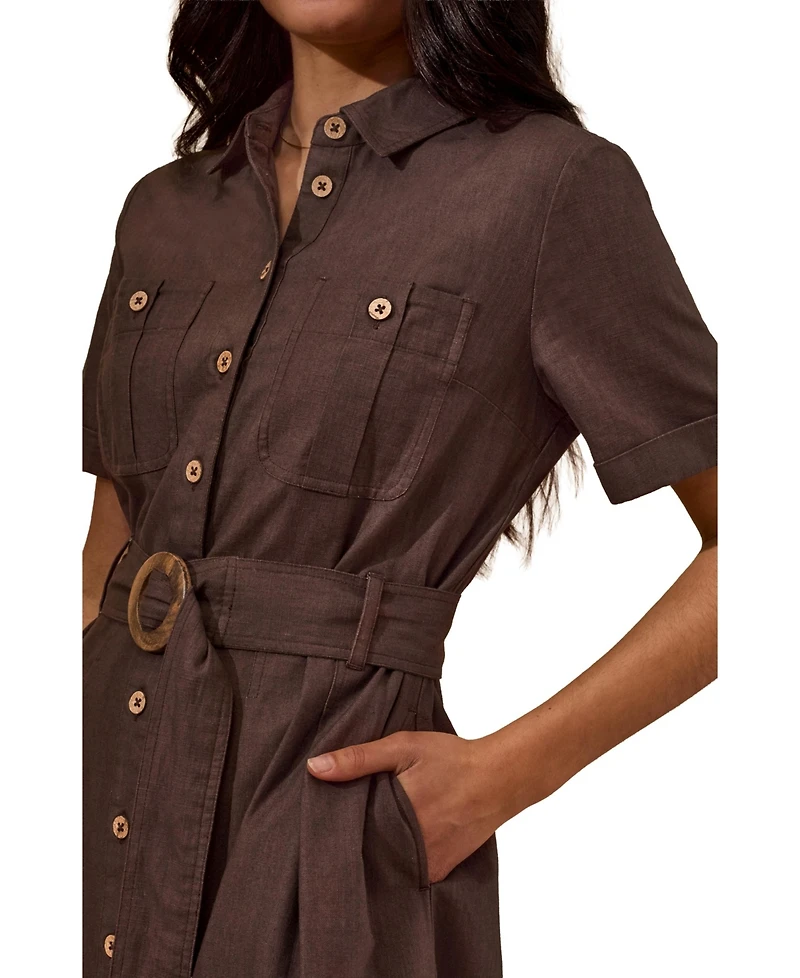 Celtic & Co. Women's Belted Safari Midi Shirt Dress