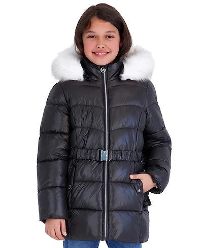 Michael Kors Toddler Girls' 2T-5T Belted Stadium Length Mk Logo Long-Sleeve Jacket