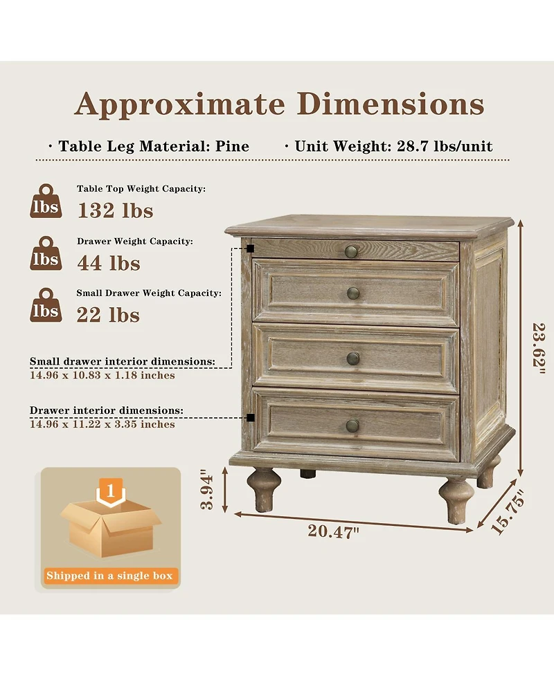 Streamdale Furniture Farmhouse Nightstands Set of 2 with 4 Drawers and Hidden Pull-Out Shelf
