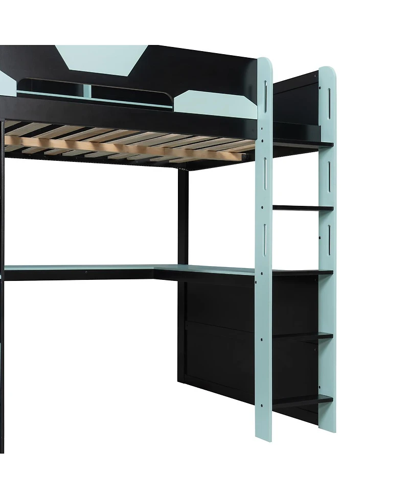 Streamdale Furniture Full Size Wooden Gaming Loft Bed with Desk