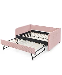 Streamdale Furniture Gingham Upholstered 3-in-1 Convertible Daybed with Trundle and Storage