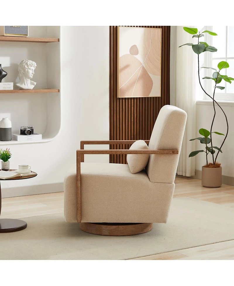 Streamdale Furniture Modern Swivel Upholstered Accent Chair with Solid Wood Armrests
