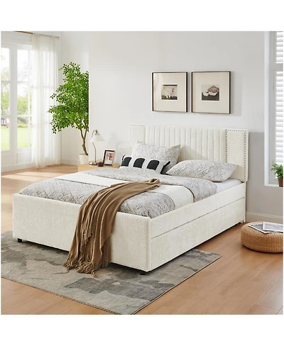 Streamdale Furniture Queen Size Channel Tufted Upholstered Bed with Storage Drawers and Trundle