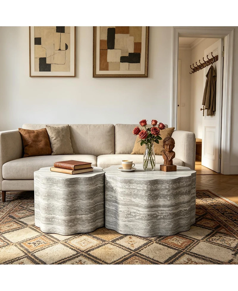 Streamdale Furniture Set of 2 Round Faux Marble Modern Minimalist Coffee Tables