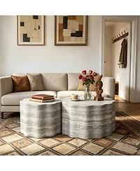 Streamdale Furniture Set of 2 Round Faux Marble Modern Minimalist Coffee Tables