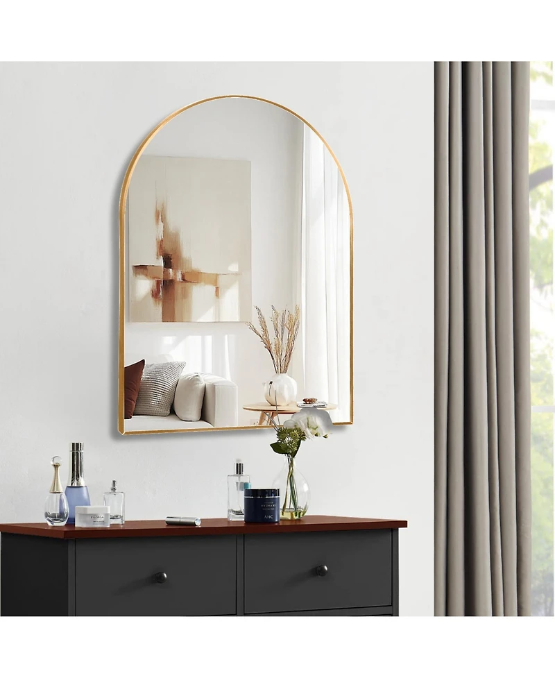 Busdays 30 x 40 Inch Metal Framed Arched Bathroom Mirror for Wall