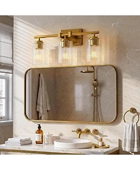 Tribesigns 3 Bathroom Vanity Light Fixture, Adjustable Modern Wall Sconce with Ribbed Glass Shades, Brass Vanity Lighting, E26 Base