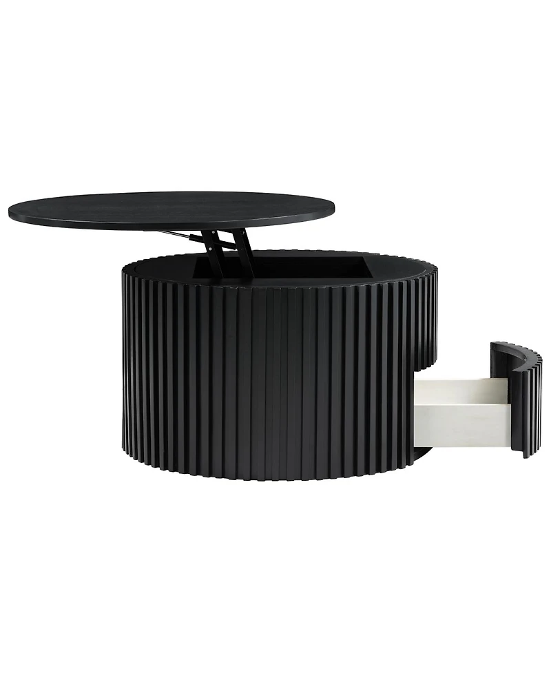 Streamdale Furniture Round Fluted Wood Lift Top Coffee Table with Hidden Storage