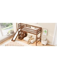 Streamdale Furniture Twin Size Loft Bed with Storage Staircase, Slide and Led Light