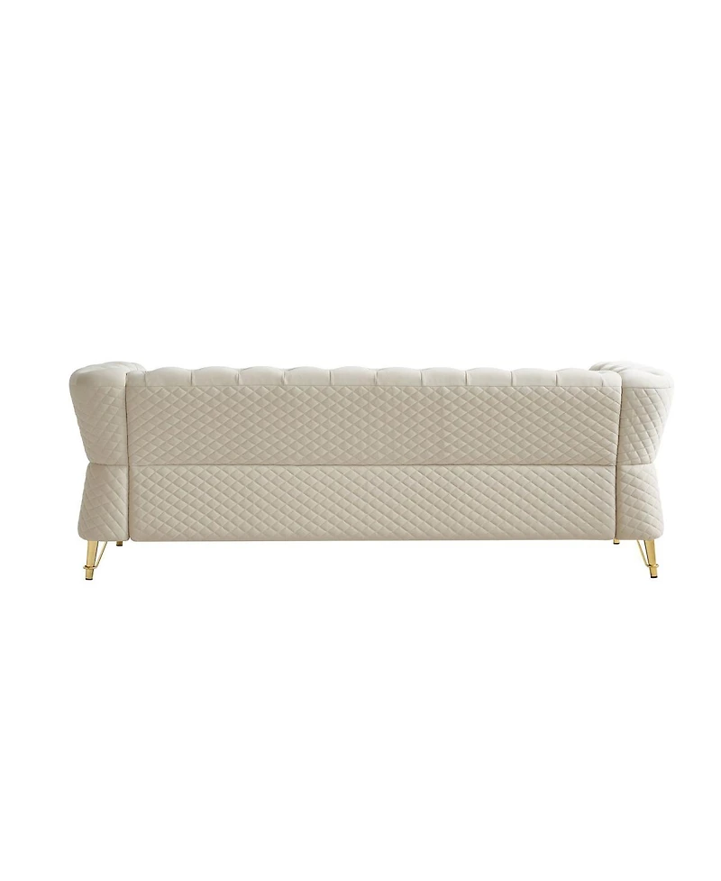 Streamdale Furniture Modern Tufted Velvet Sofa 87.4 inch for Living Room Beige Color