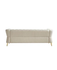 Streamdale Furniture Modern Tufted Velvet Sofa 87.4 inch for Living Room Beige Color