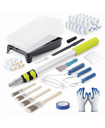 Xdovet Paint Roller Kit Extension Pole Brushes Tape Drop Cloth