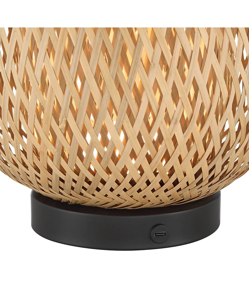 360 Lighting Beliz 12" High Small Farmhouse Rustic Accent Table Lamp Rattan 3-Way Cordless Finish Living Room