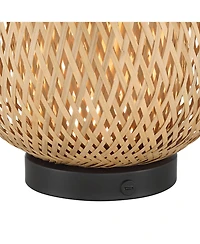 360 Lighting Beliz 12" High Small Farmhouse Rustic Accent Table Lamp Rattan 3-Way Cordless Finish Living Room
